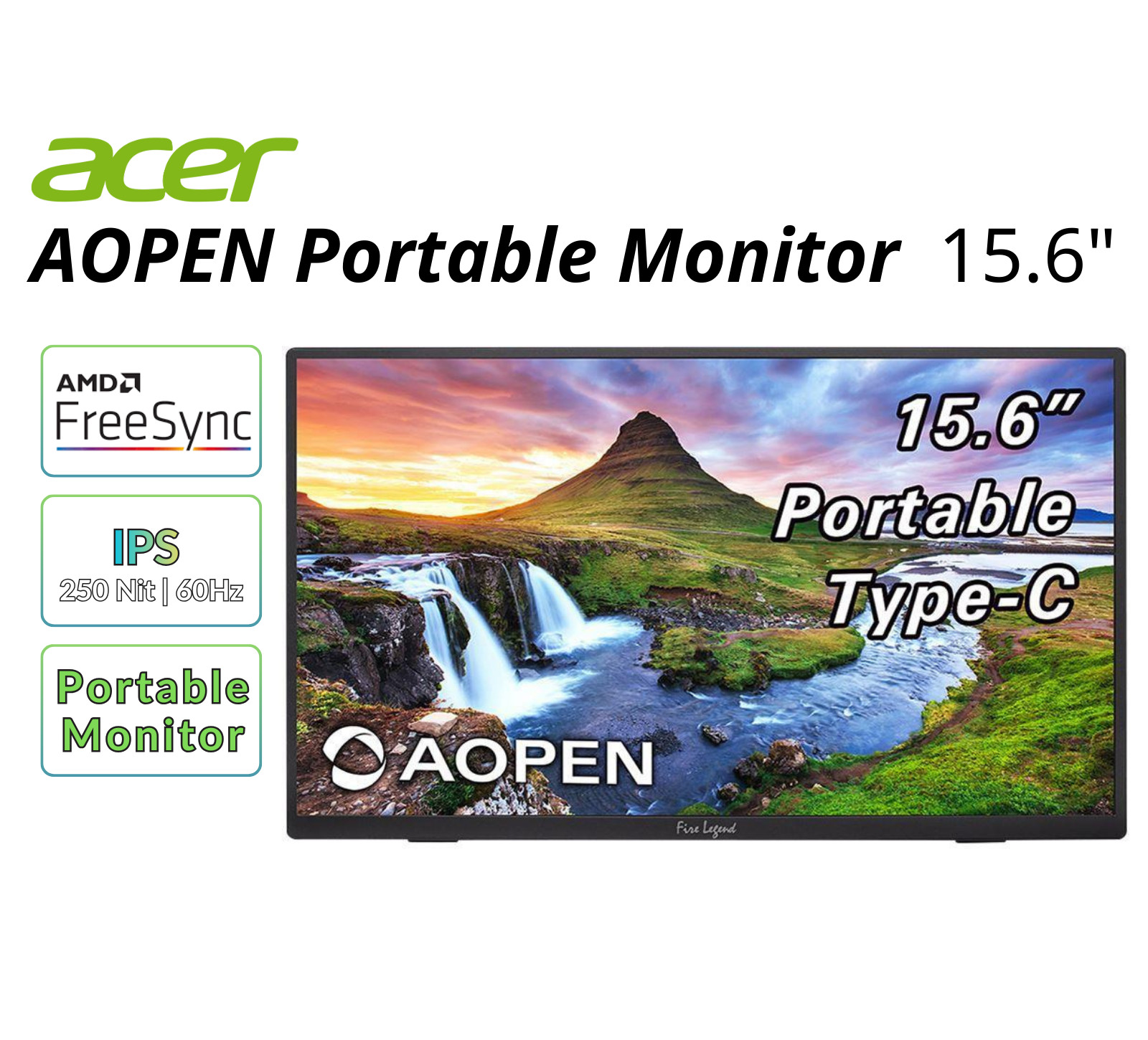 AOpen 16PM1Q 15.6" FHD 1920x1080 60Hz IPS Portable Monitor HDMI Mini Refurbished