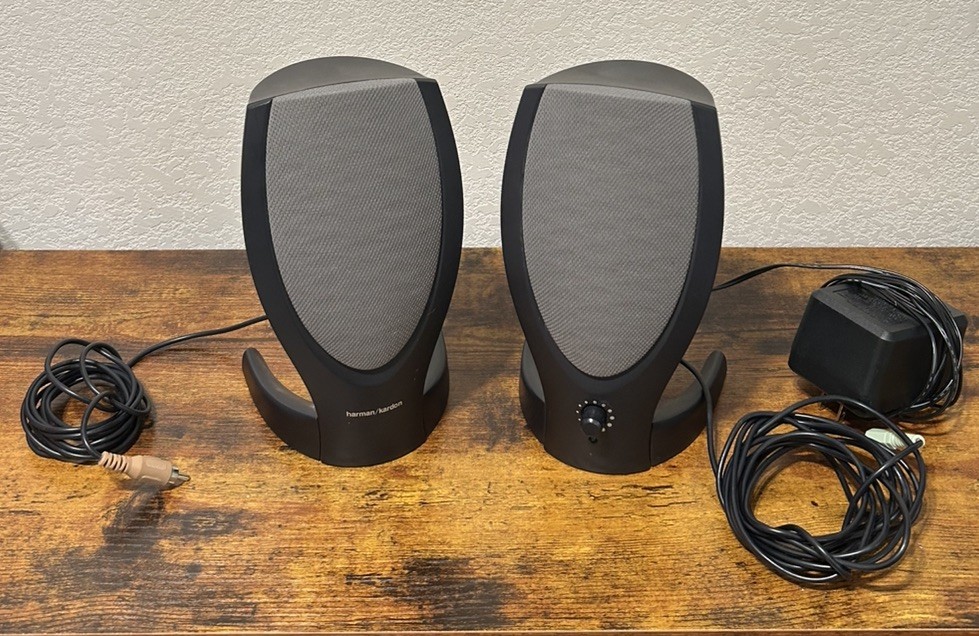 Vintage Harman Kardon HK206 Multimedia PC Computer Speakers Set Grey W/ Box