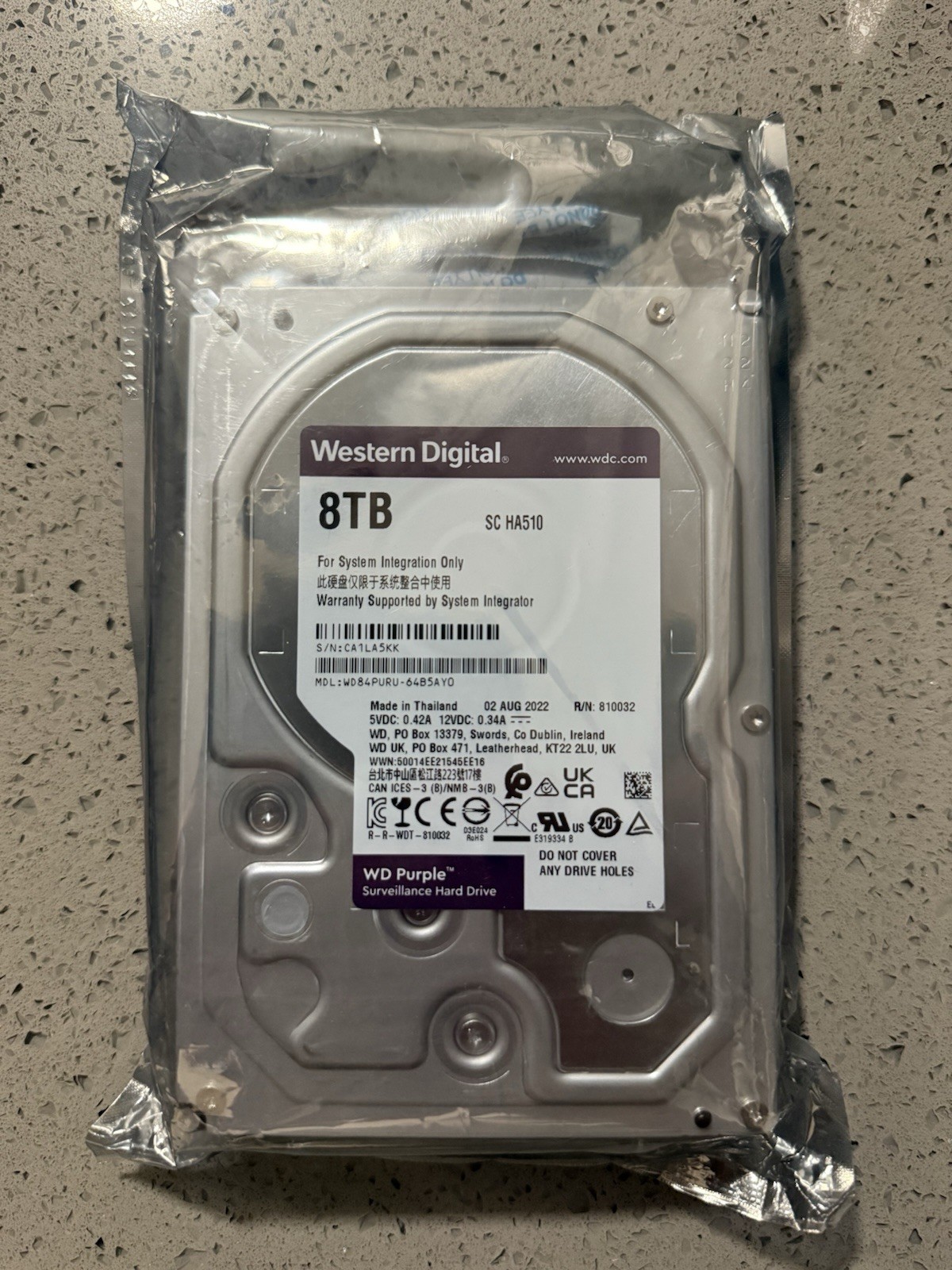 NEW Western Digital WD Purple 8TB 3.5" SATA Surveillance Hard Drive WD84PURU