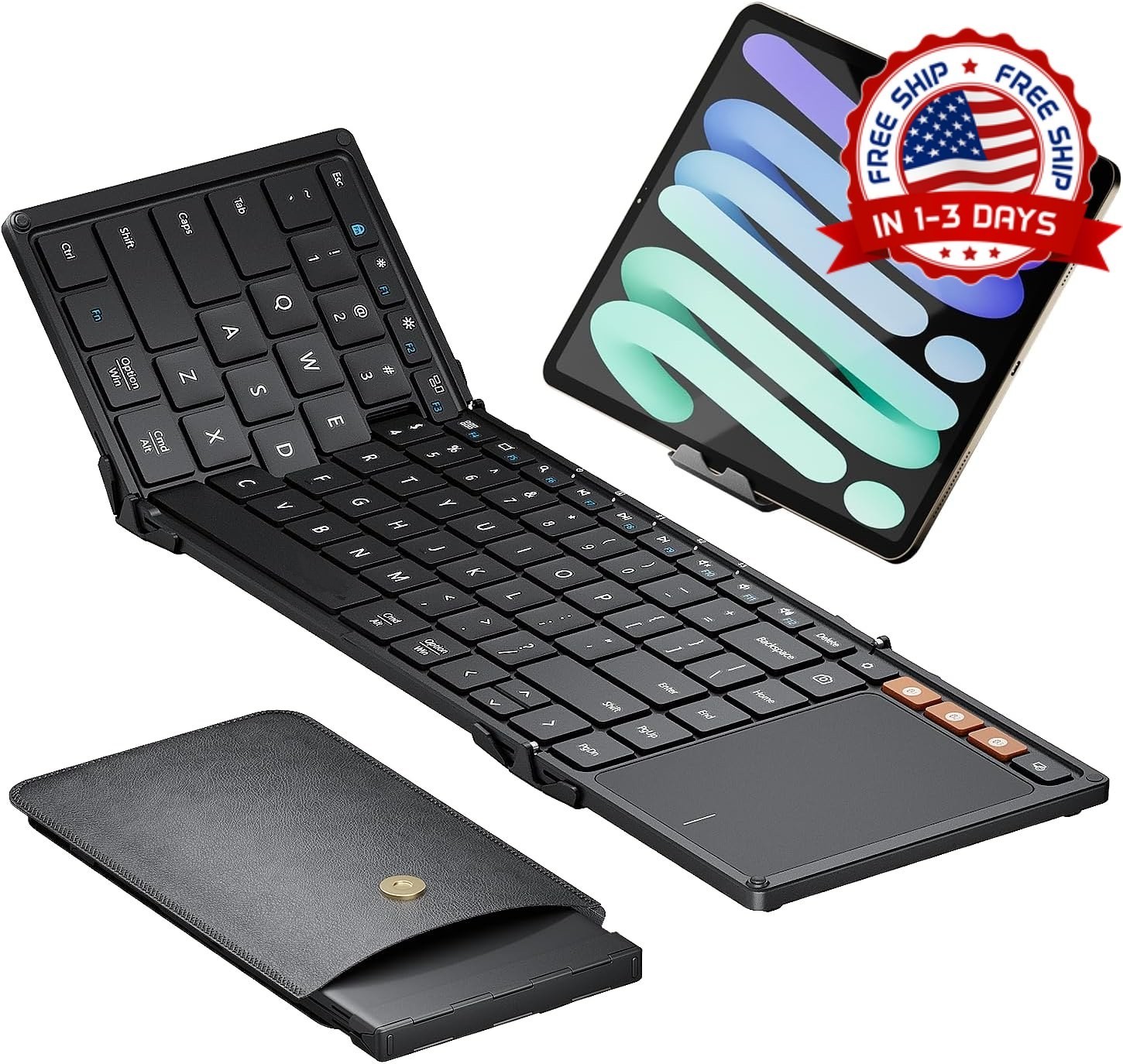 Teclado Bluetooth Plegable, Teclado Inalambrico Plegable Con Bolsillo Portat...