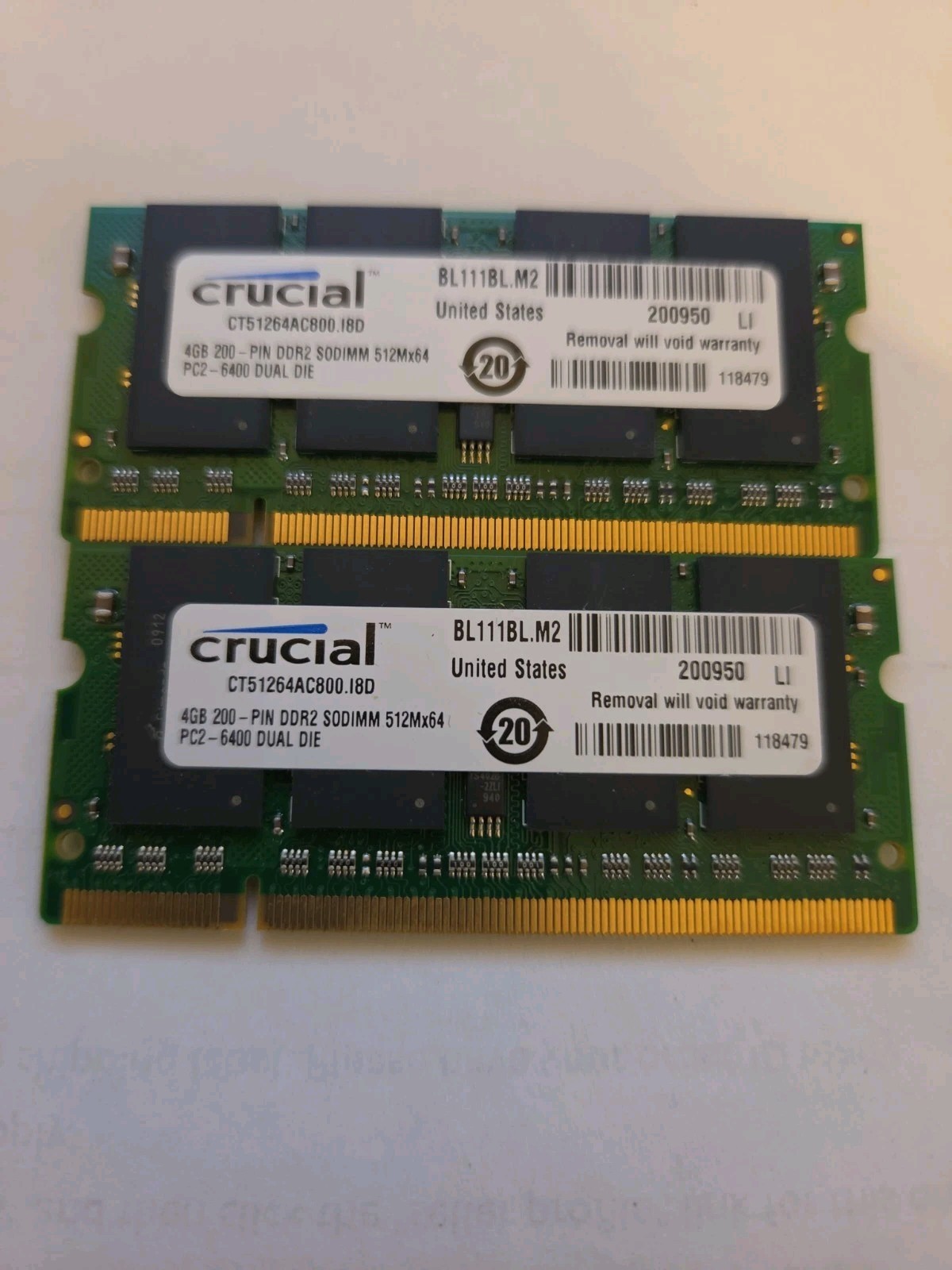 8GB (2 x 4GB) DDR2/PC2-6400 Crucial SODIMM Laptop RAM