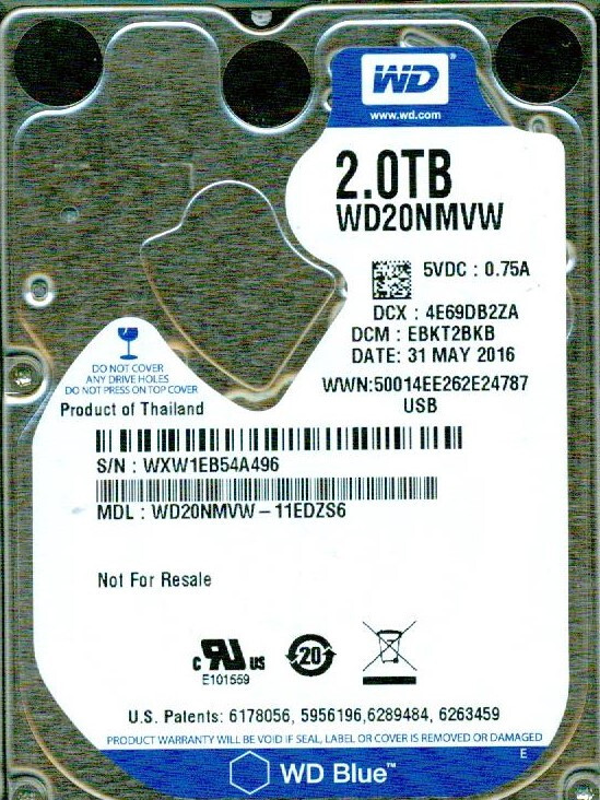 WD20NMVW-11EDZS6,  EBKT2BKB  WD 2TB, USB 3.0  WXW1 MAY 2016