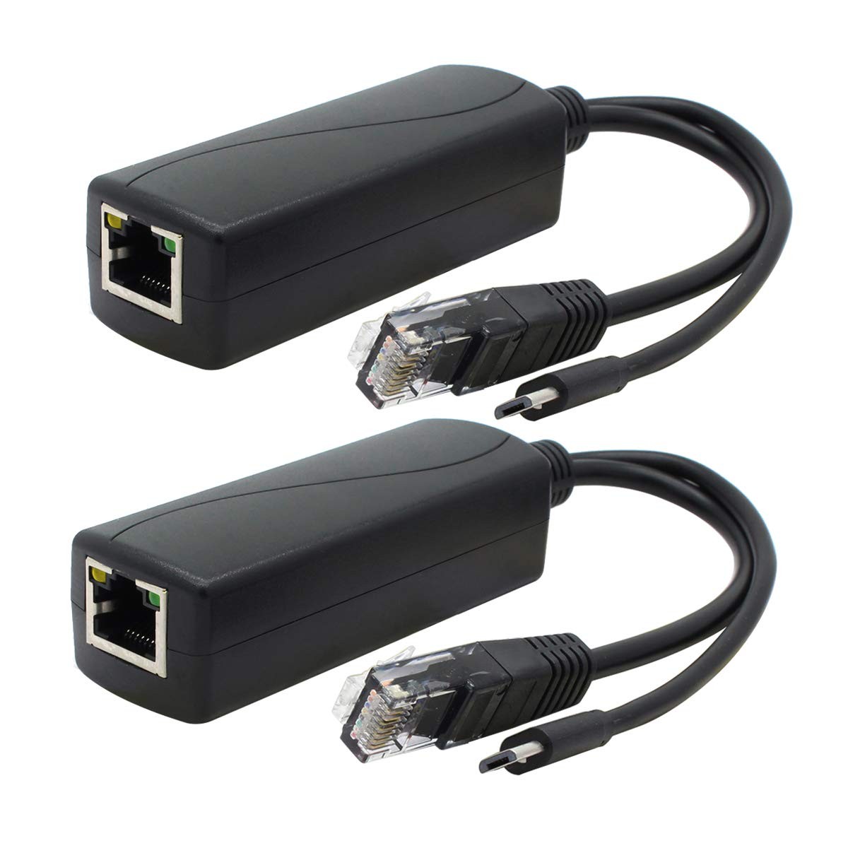 ANVISION 2-Pack Gigabit PoE Splitter, 48V to 5V 2.4A Micro USB Ethernet Black