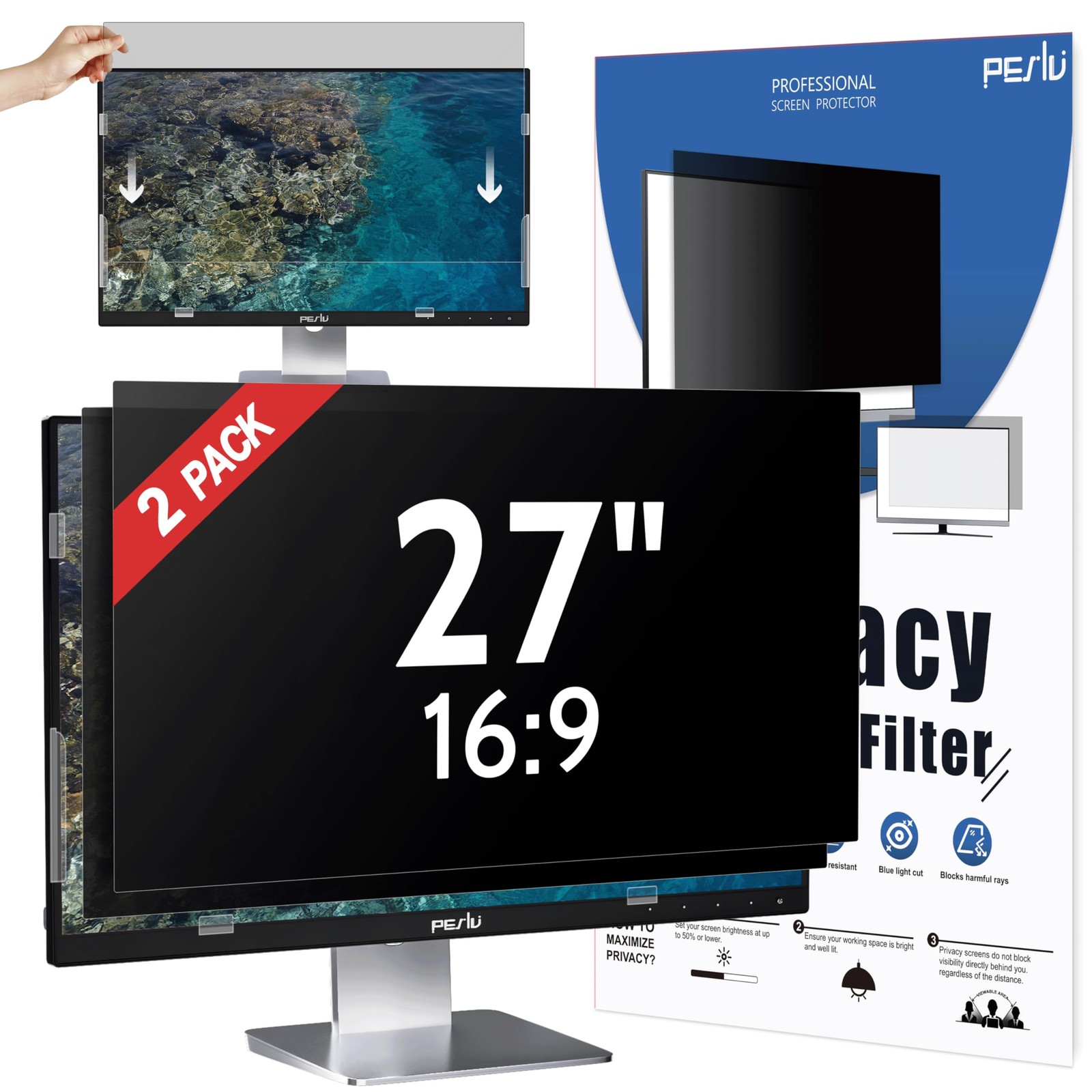 [2-Pack] 27 Inch Privacy Screen for Computer Monitor 16:9 Aspect Ratio, Eye P...