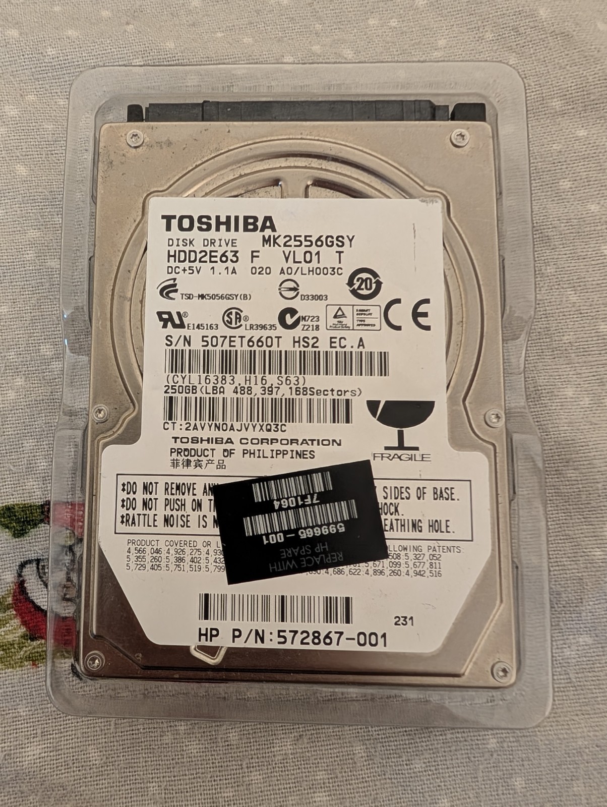Toshiba MK2556GSY 250GB 2.5" SATA II Laptop HDD 5400RPM 8MB Cache