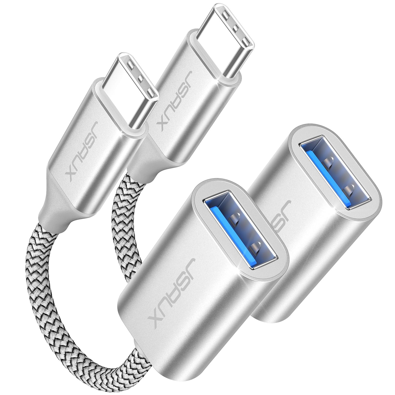 JSAUX USB C to 3.0 Adapter [2 Pack], C Male 2 Pack, Silver