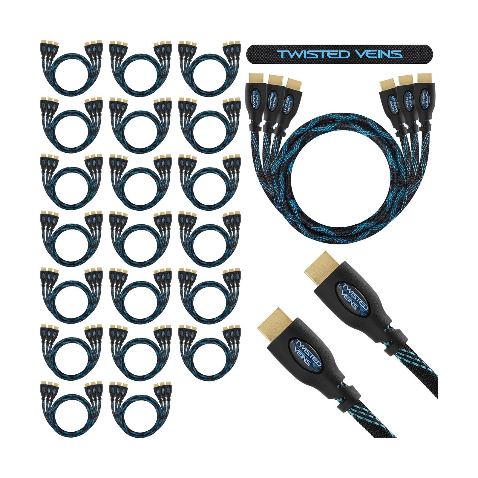 60-Pack of 3 ft HDMI Cables, Premium Braided Cord, High Speed with Ethernet, ...