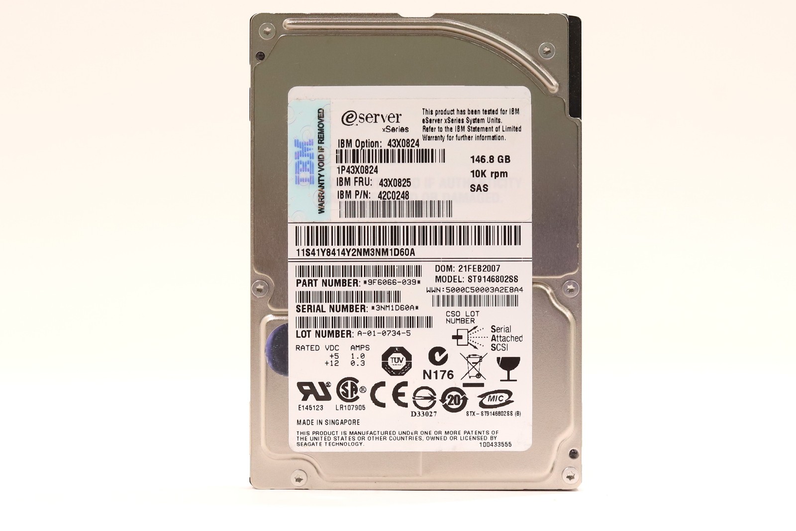 IBM ST9146802SS 146.8GB 2.5" 3Gb/s 10K RPM SAS Hard Drive FRU P/N:43X0825 Tested