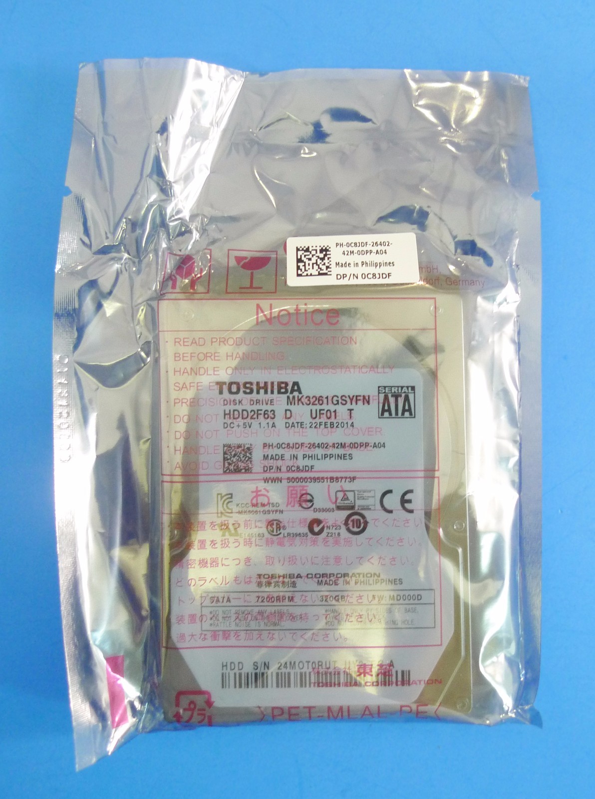 NEW Genuine Dell Toshiba 7200RPM 320GB SATA Hard Drive MK3261GSYFN C8JDF