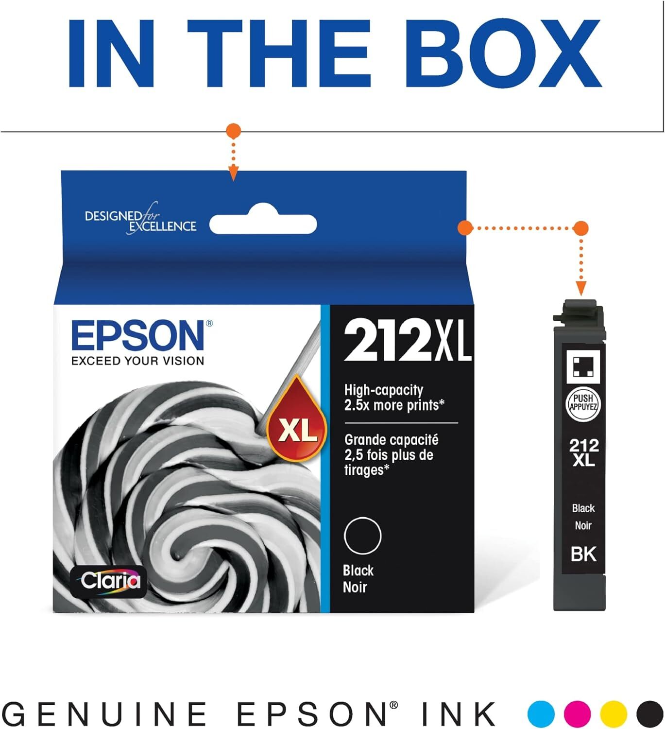 Original Epson 212XL High Yield Ink Cartridge Black or Colors Genuine T212XL