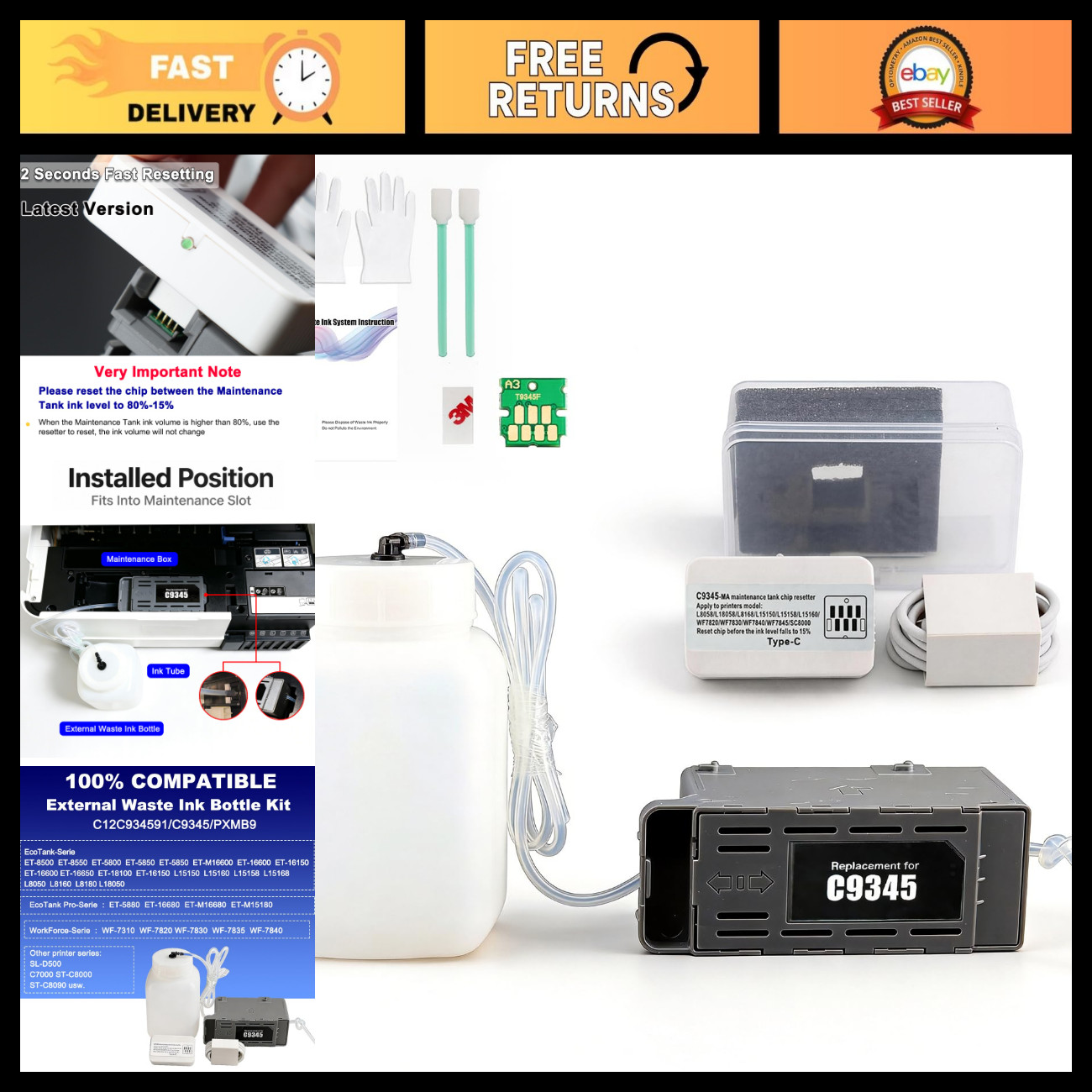 Ink Maintenance Box with External Bottle & Chip Resetter for Epson Printers ET-8