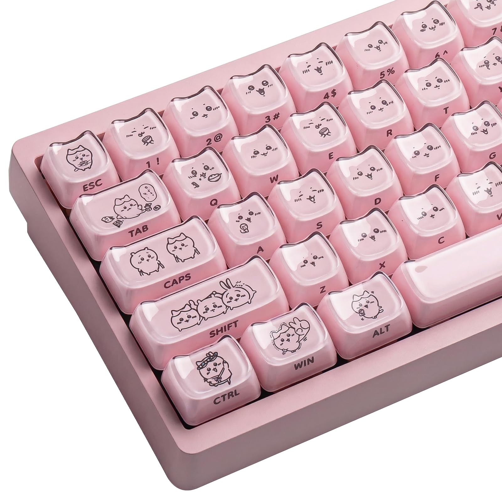 119 Keys Cute Chiikawa Crystal Jelly Pink Cat Shape Side Printed Custom Keycaps