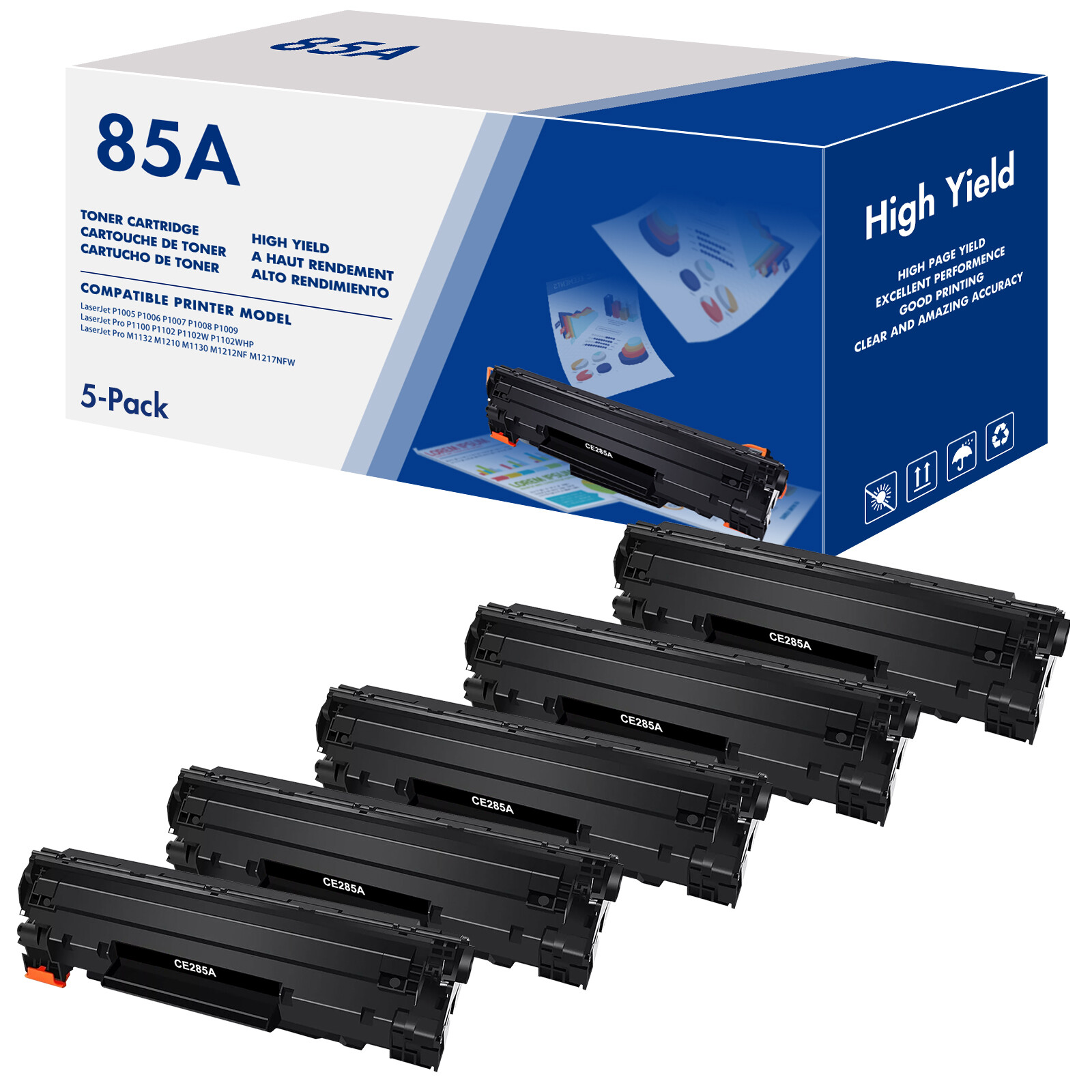 5PK CE285A Toner Cartridge For HP 85A LaserJet ProP1005 P1006 P1102 P1102w