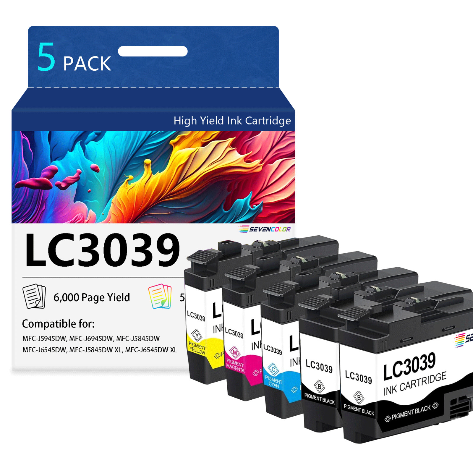LC3039 5-Pack Ink Cartridges Ultra High-Yield | work for MFC-J5845DW Printer