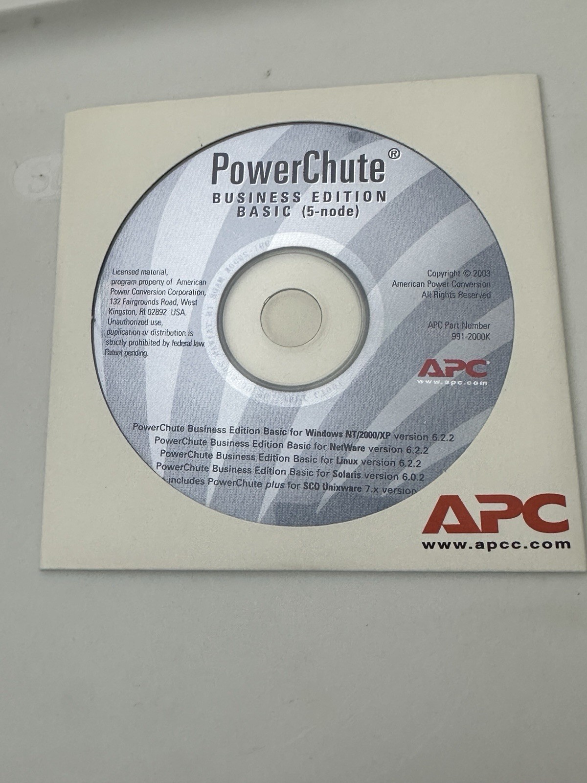 APC PowerChute Business Edition Basic (5-node) CD 991-2000K From 2003