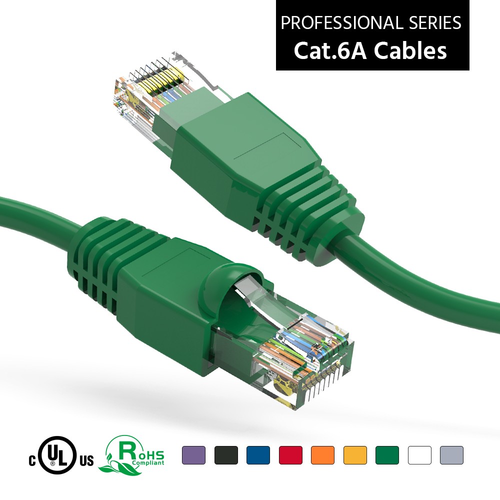 10 Pack of 50Ft CAT6A UTP Ethernet Network Booted Cable 35-100 Feet Green