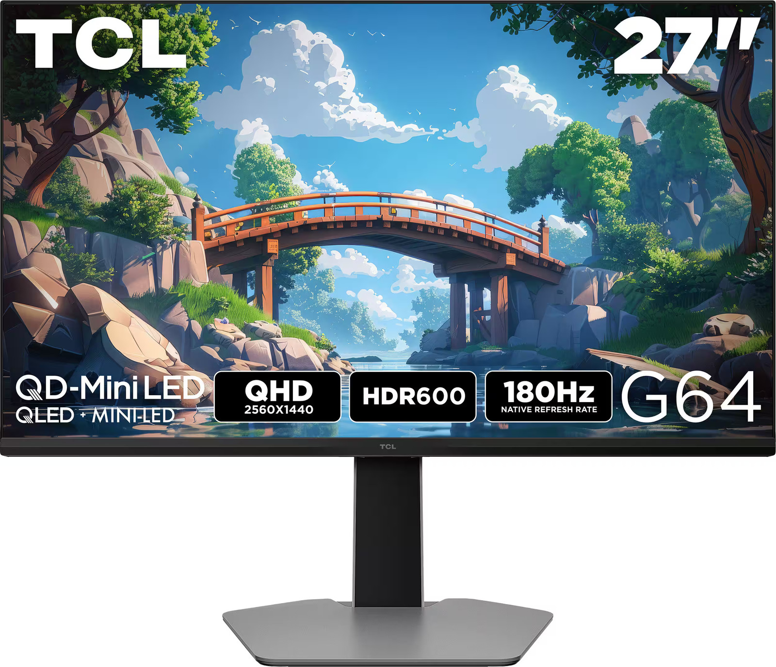 TCL - G64 27" QD Mini LED QHD 180Hz 1ms AMD FreeSync Premium Gaming Monitor w...