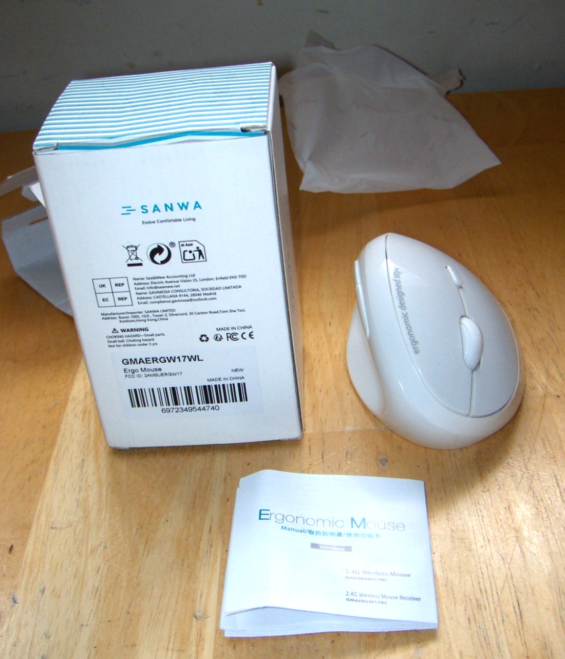 SANWA Ergonomic Left-Handed Wireless 2.4G Mouse