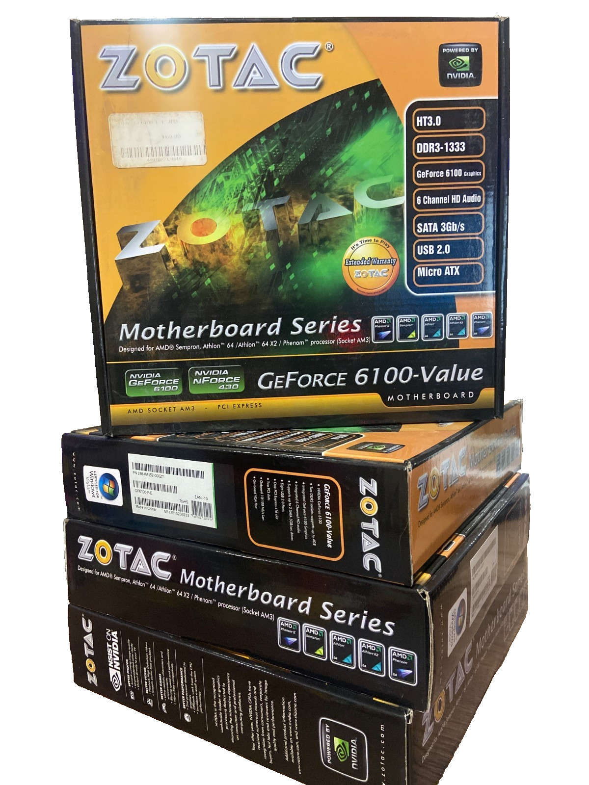 SEALED ZOTAC GeForce GF6100 Value MicroATX Motherboard, Slots: 65W AM3~PCI~DDR3