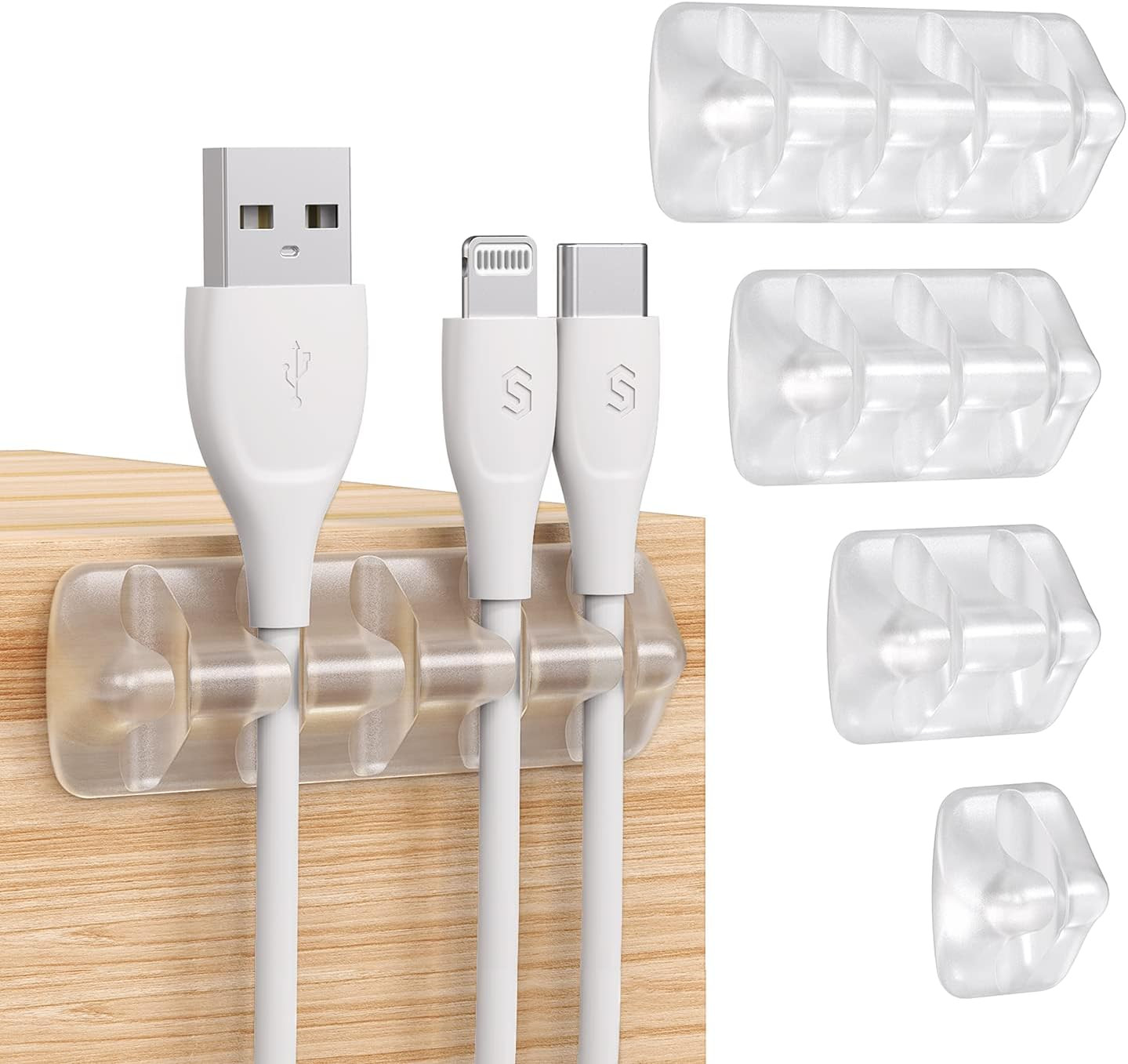 Clips Sujetacables Transparentes Adhesivos Organizador de Cables 5pcs 15 Ranuras