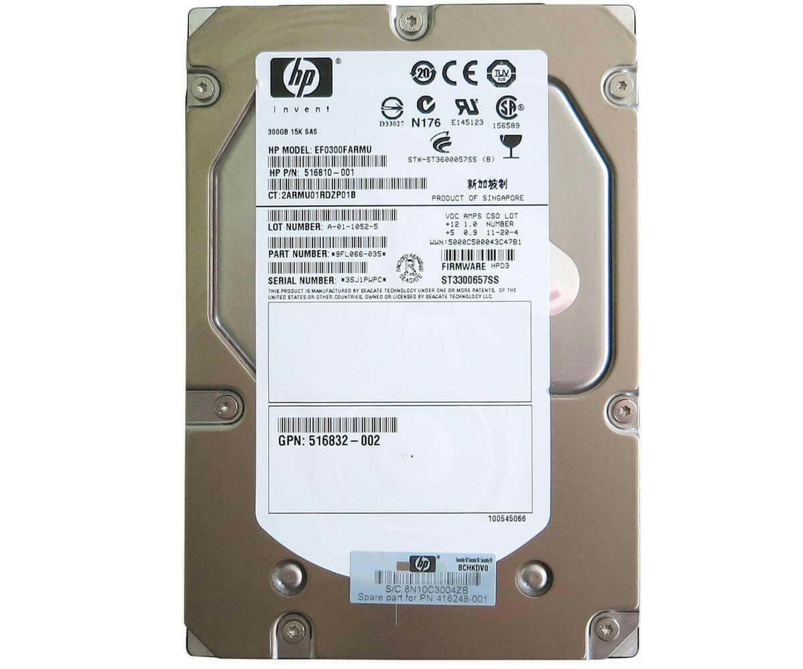 HP 300GB 15K DP 3.5" SAS HDD EF0300FARMU 516810-001 ST3300657SS 488060-001