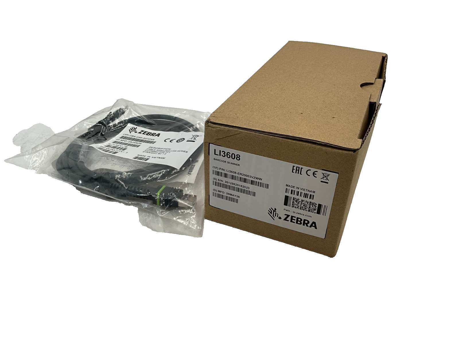 NEW Zebra LI3608-ER20003VZWW - LI3608-ER Barcode Scanner w/ cable CBA-U46-S07ZAR