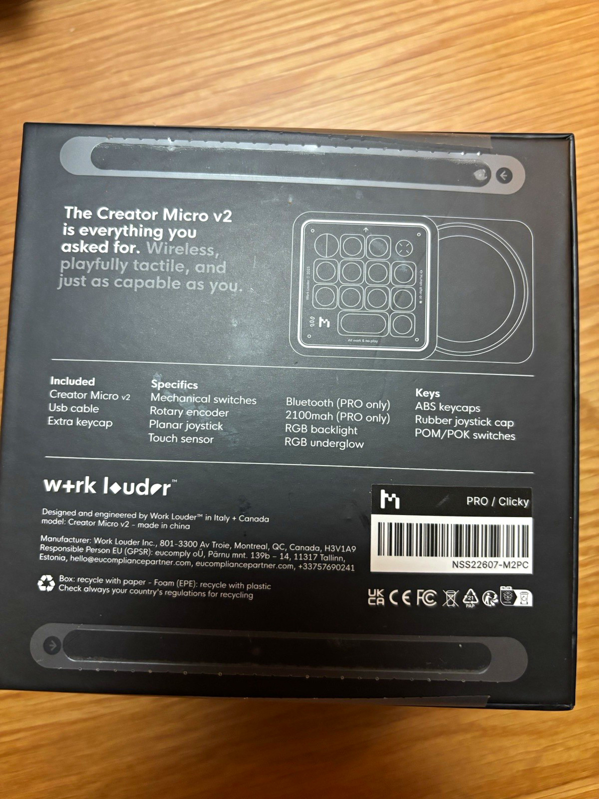 Work Louder Creator Micro v2 Programmable Keypad RGB USB-C/Bluetooth Black