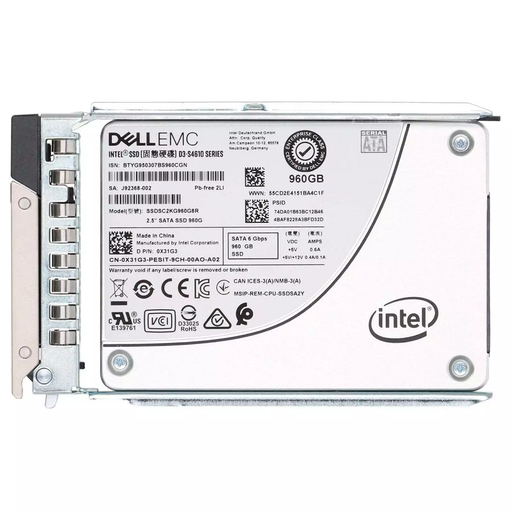 0X31G3 Dell Intel D3-S4610 960GB SATA 6G 2.5" Server SSD With G14/15/16 Tray