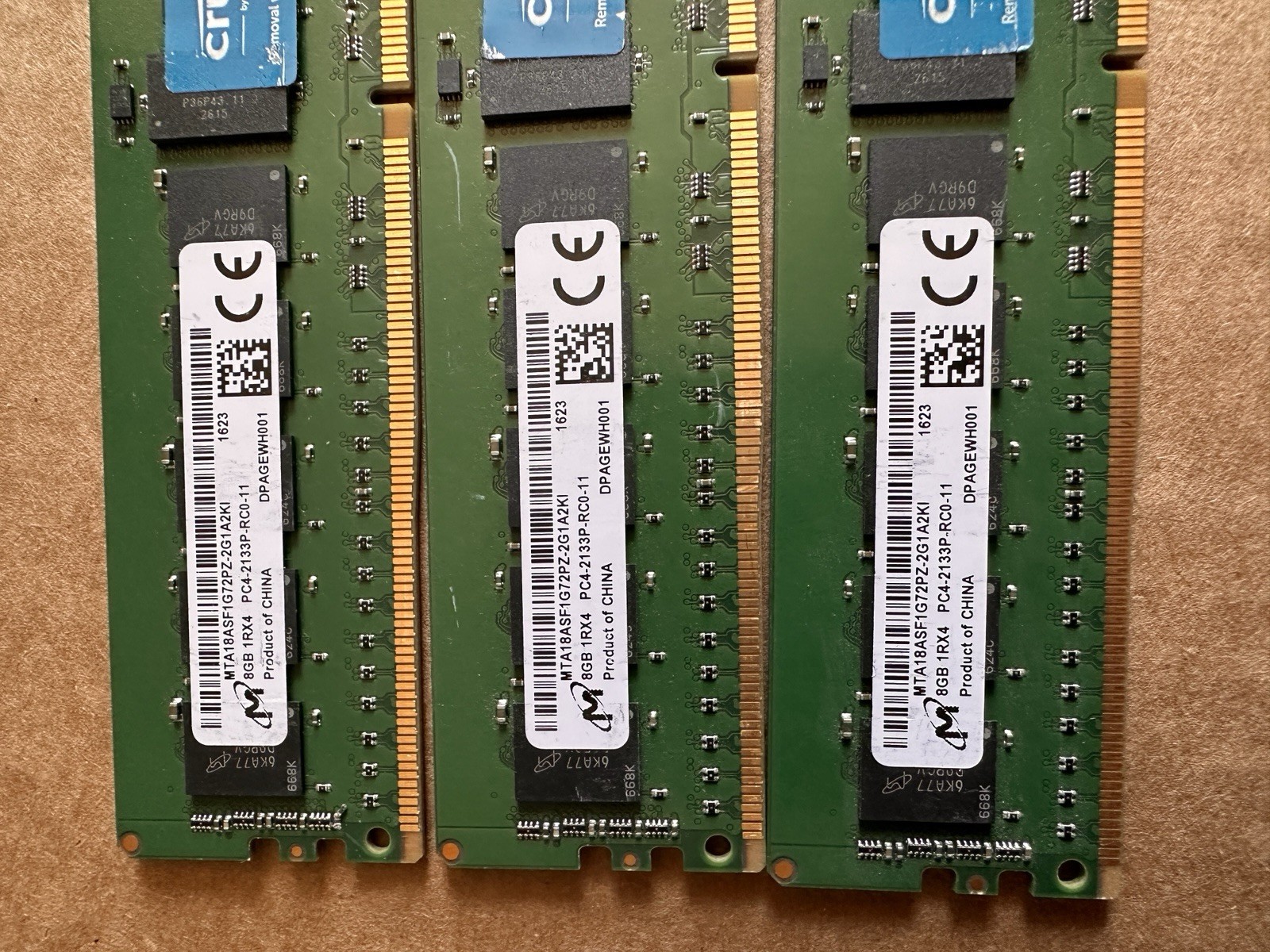 Lot Of (3) Micron 8GB 1Rx4 PC4-2133P-RD0-11 ,Server Ram
