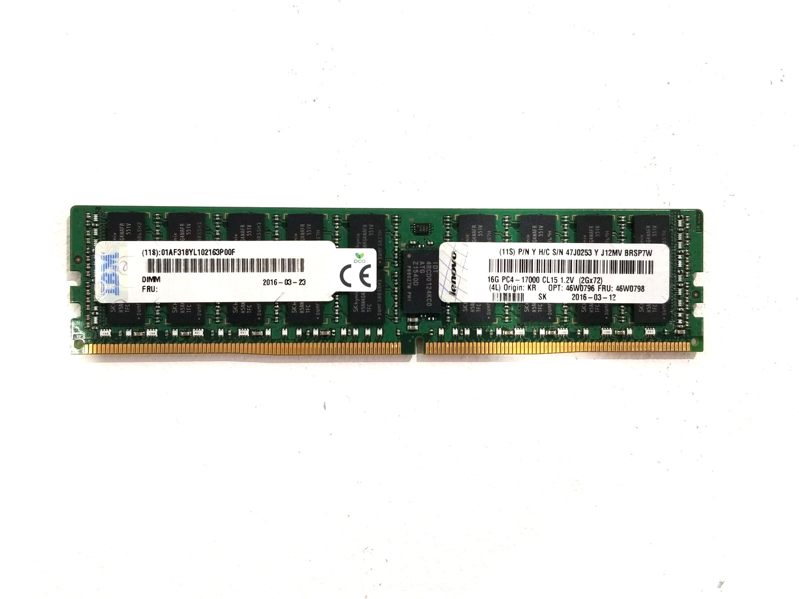 Lenovo 16GB 2Rx4 PC4-17000 DDR4-2133 ECC REG Server Memory FRU P/N: 46W0798