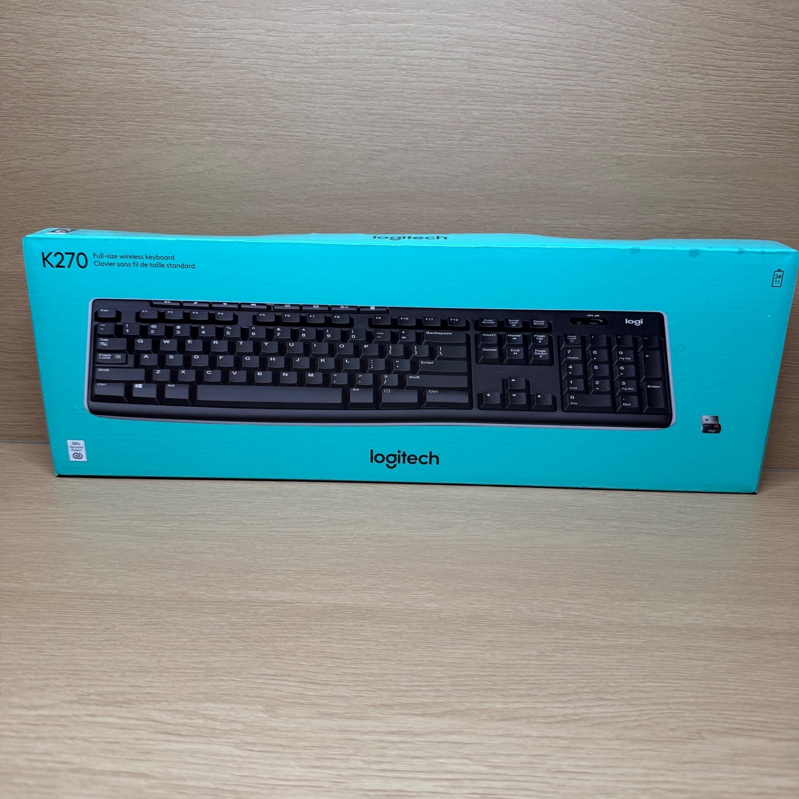 Logitech K270 Full-Size Wireless Keyboard Black USB Unifying Receiver New NIB
