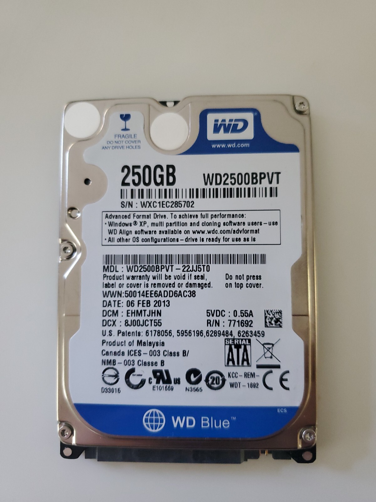 Western Digital 250GB WD2500BPVT 5400RPM SATA 2.5" Notebook HDD Hard Drive