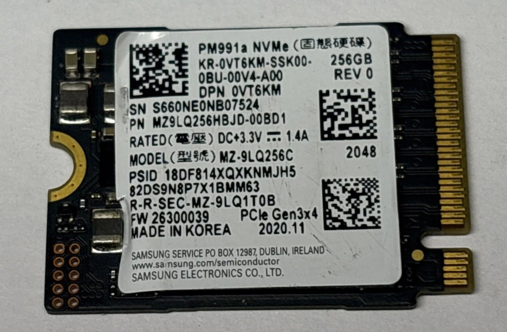 SAMSUNG PM991A 256GB M.2 NVME SSD SOLID STATE DRIVE - BLACK