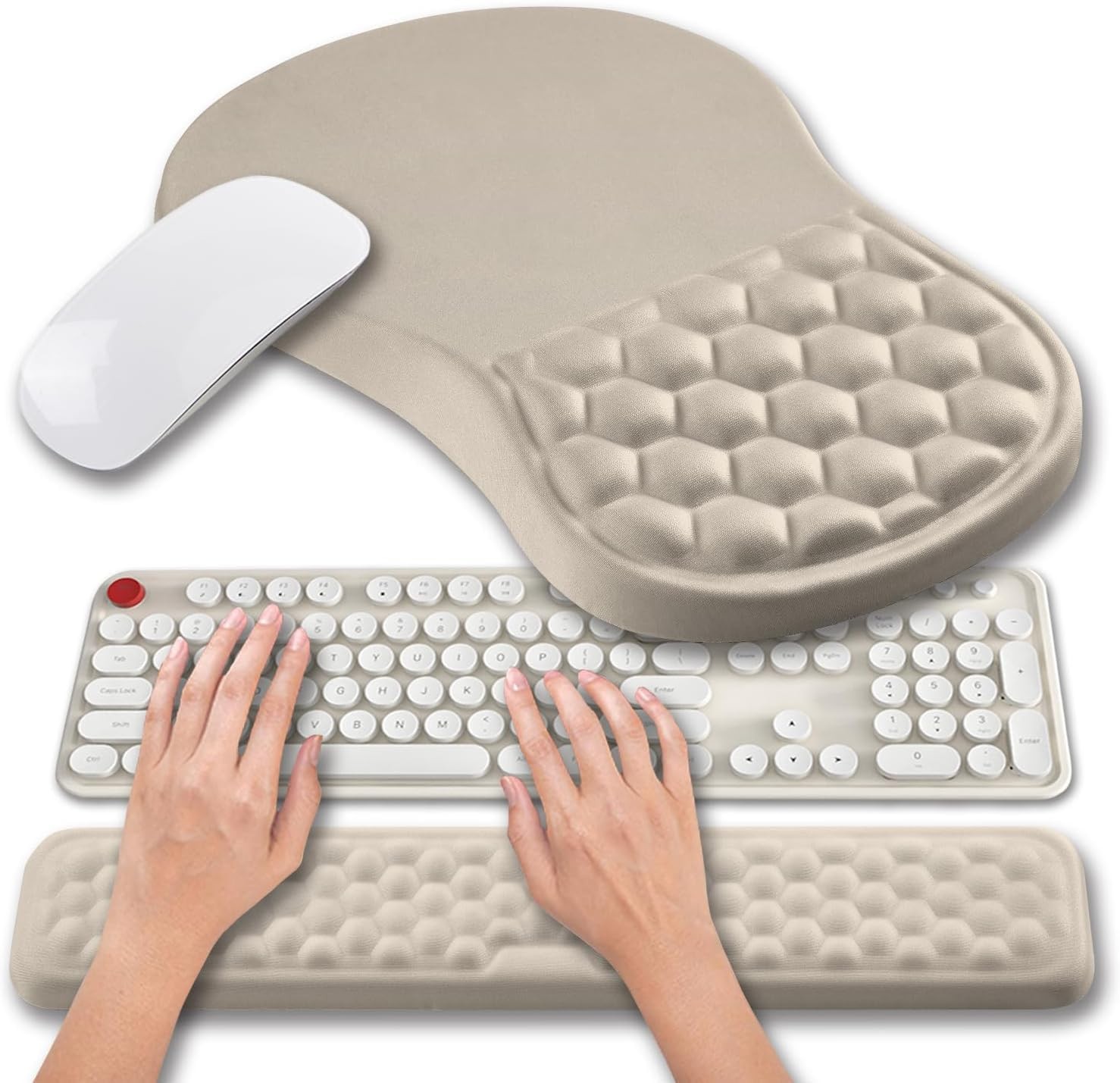 2 In 1 Ergonomic Mouse Pad Wrist Support Keyboard Rest Full Memory Gel Apricot