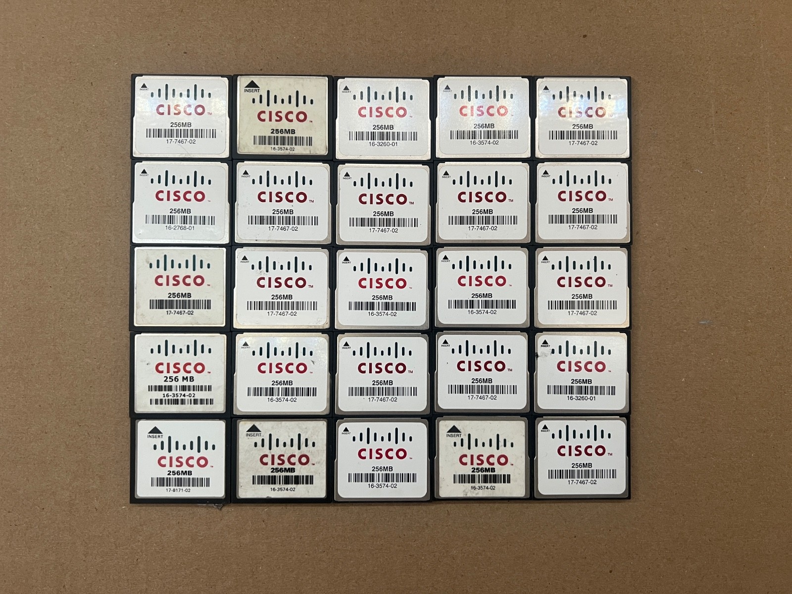 LOT OF 25 Cisco MEM-256MB-CF 256 MB Compact Flash Memory (VARIOUS PN)