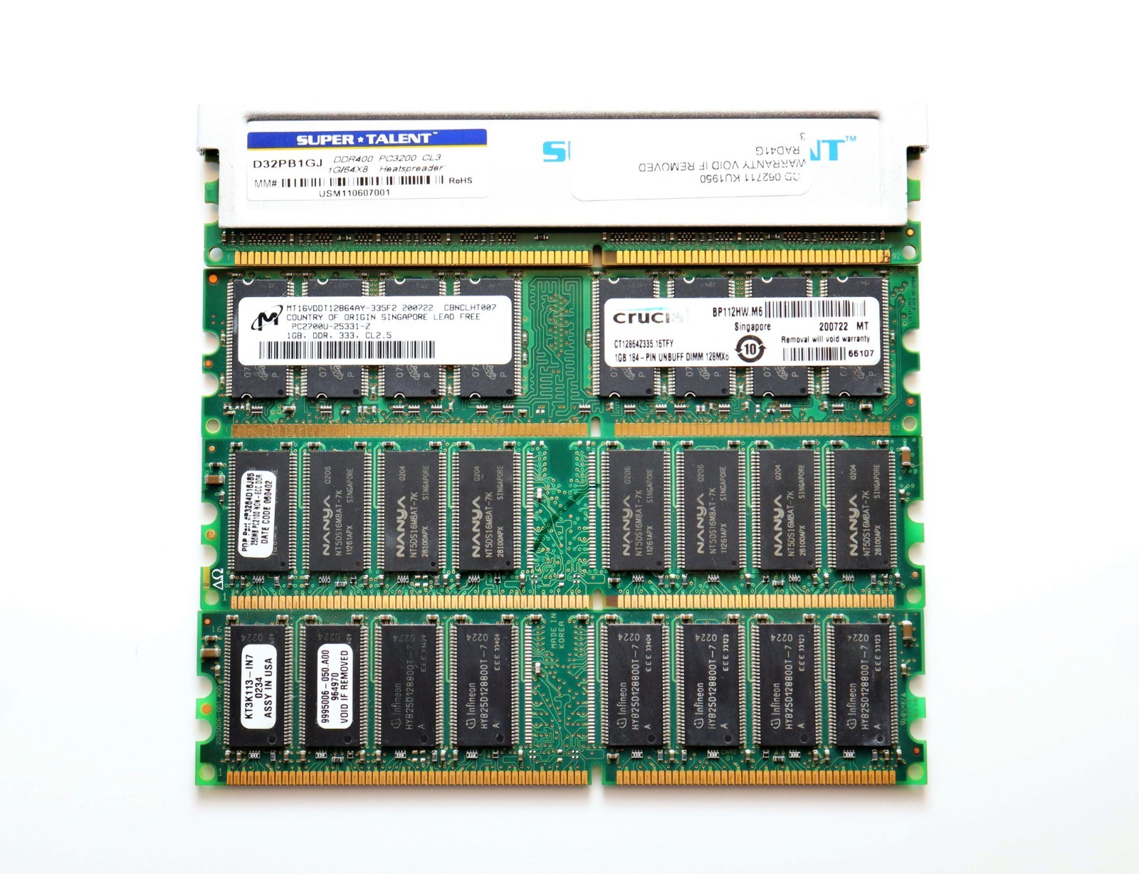2.5GB Lot (4x) DDR1 Desktop RAM 2x 1GB + 2x 256MB PC3200 PC2700 PC2100 UDIMM