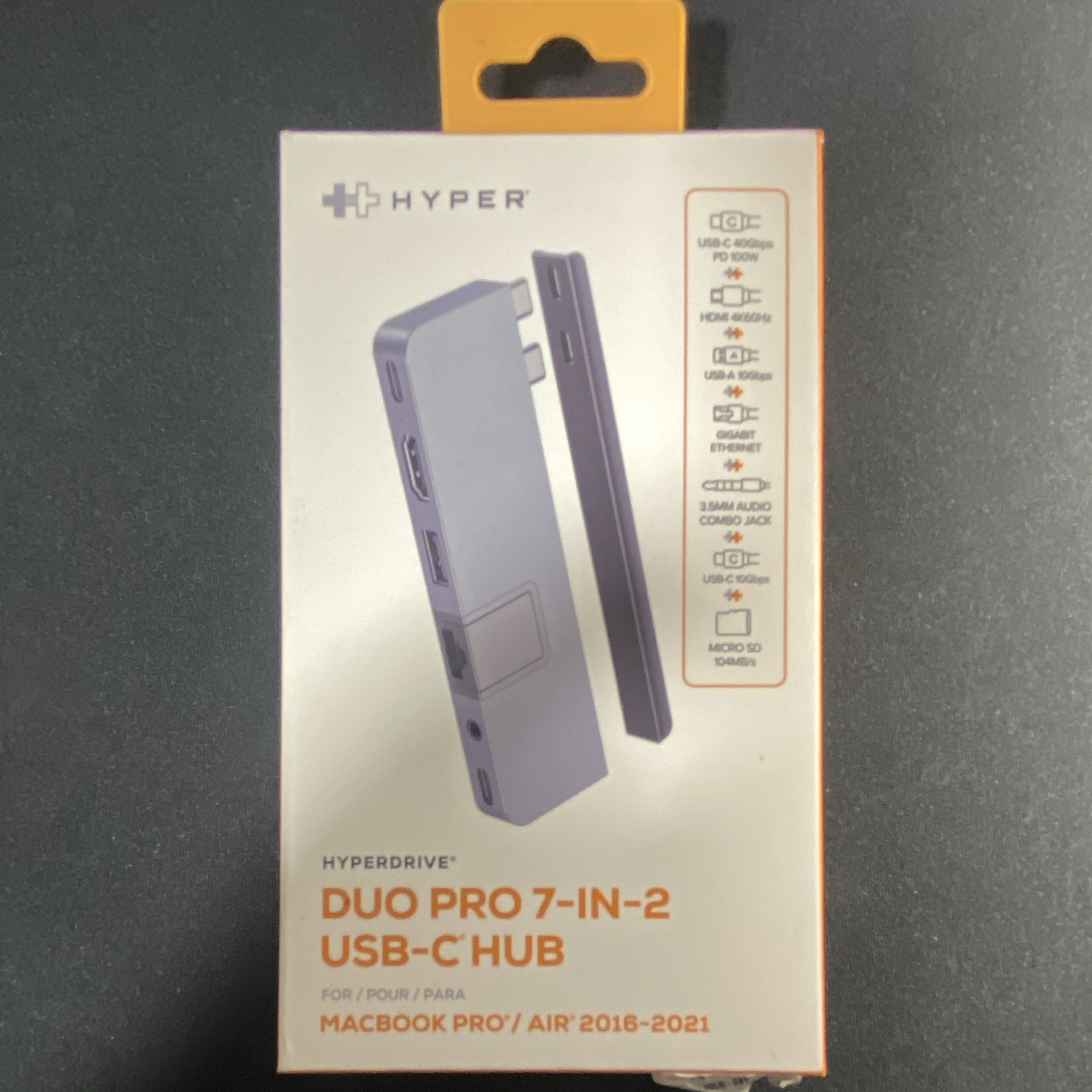 HYPER HyperDrive Duo Pro 7-in-2 USB-C Hub HDMI RJ-45 Gray MacBook Pro/Air