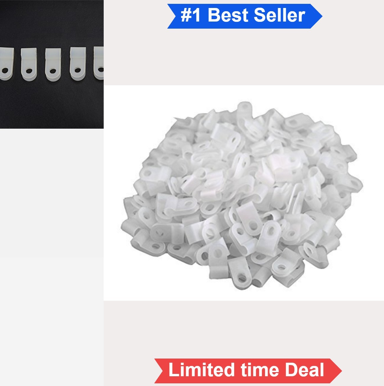 200pcs White Nylon R-Type Cable Clips Fastener 1/4 Inch 6.35mm Wire Tube Cord
