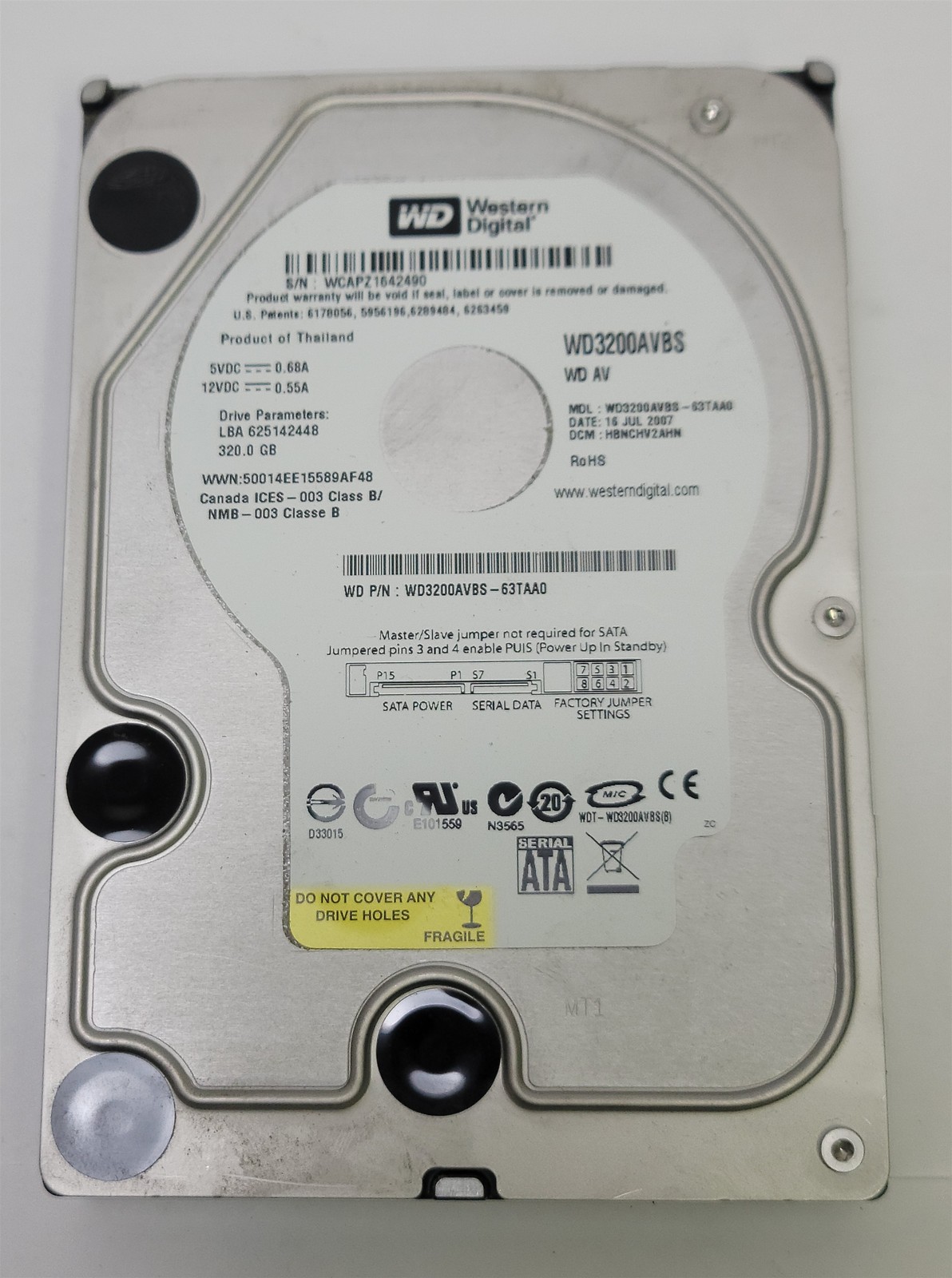 Western Digital WD3200AVBS-63TAA0 HDD, 320 GB , SATA/300 -Tested w/pics