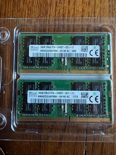 32GB KIT - 2 x 16GB SK hynix PC4-2400T DDR4 2RX8 SODIMM Laptop Memory RAM Used
