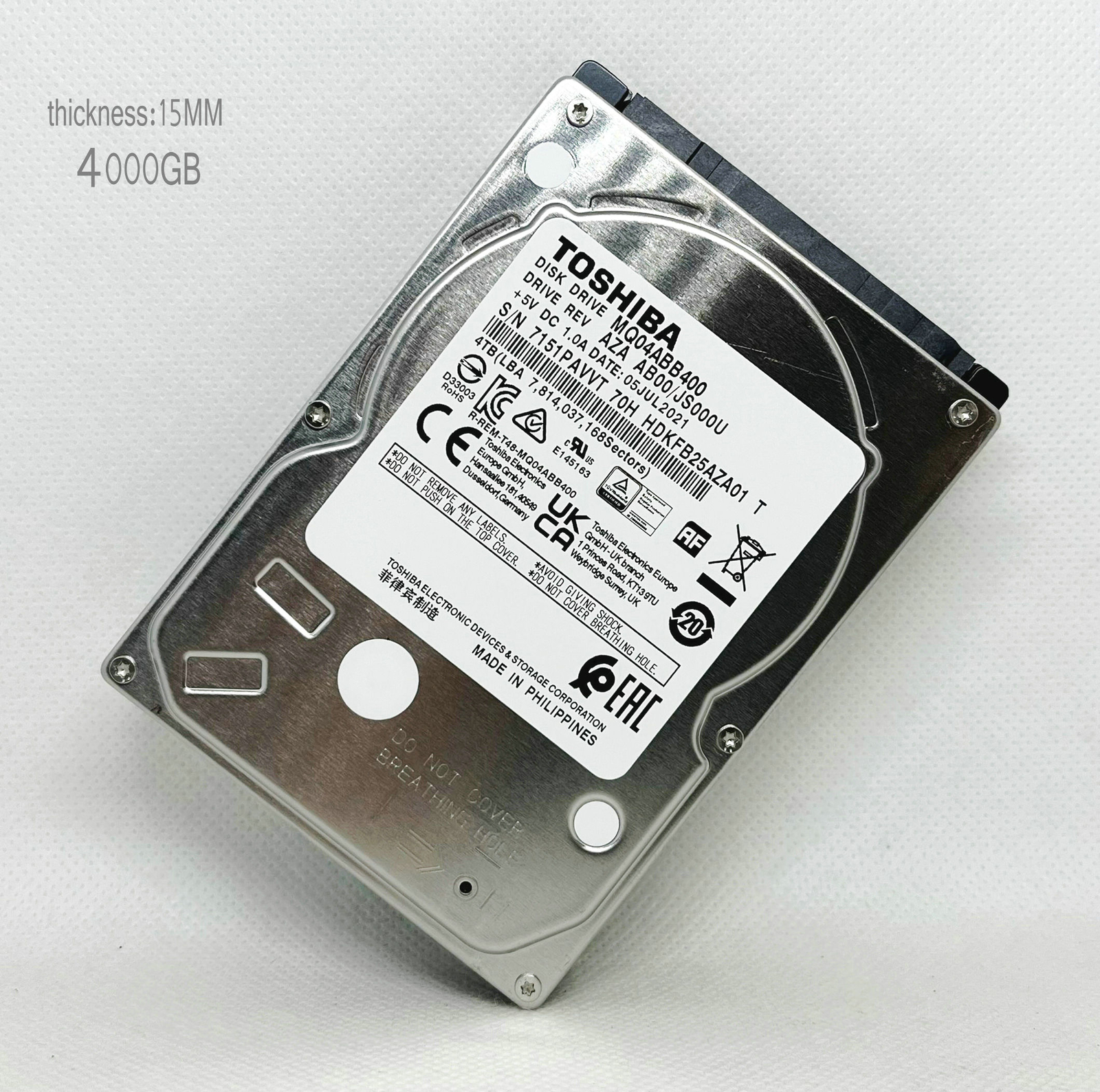Brand new MQ04ABB400 For Toshiba 4tb 2.5" notebook hard drive, thickness 15mm