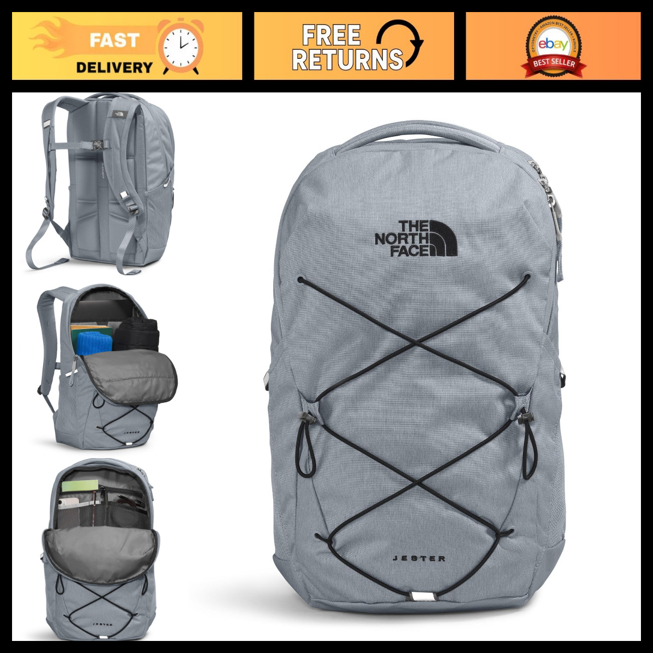 Everyday Laptop Backpack, Stylish Mid Grey & Black, Durable & Spacious, OSFA