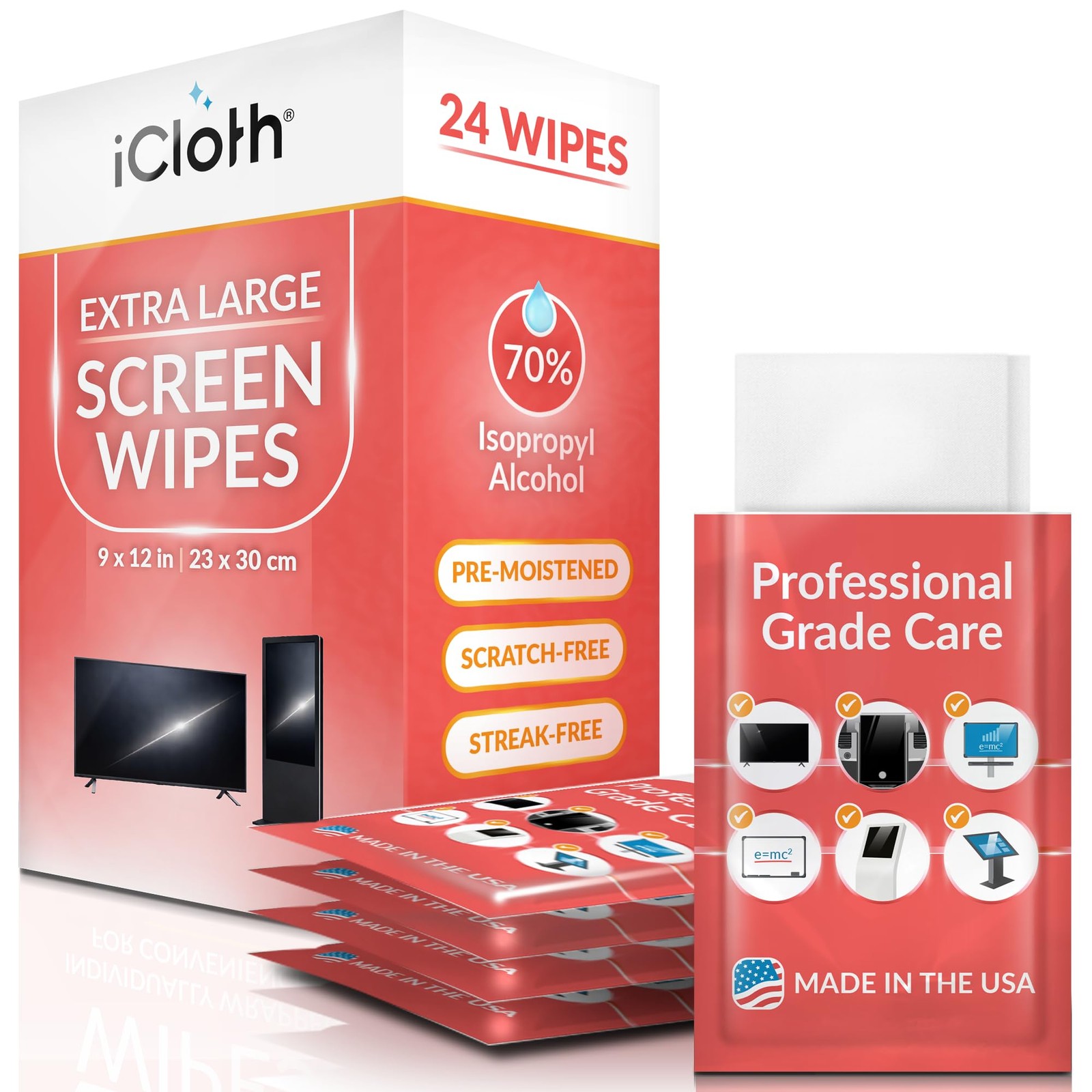 XL Wipe - 9x12 Inch Electronics Cleaning Wipe, 70% Isopropyl Alcohol, Individ...