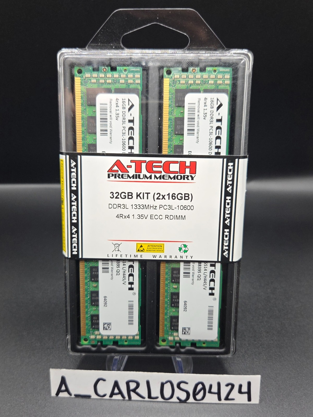 NEW | A-Tech 32GB Kit (2x16GB) DDR3L 1333MHz PC3L-10600 4Rx4 1.35v ECC RDIMM