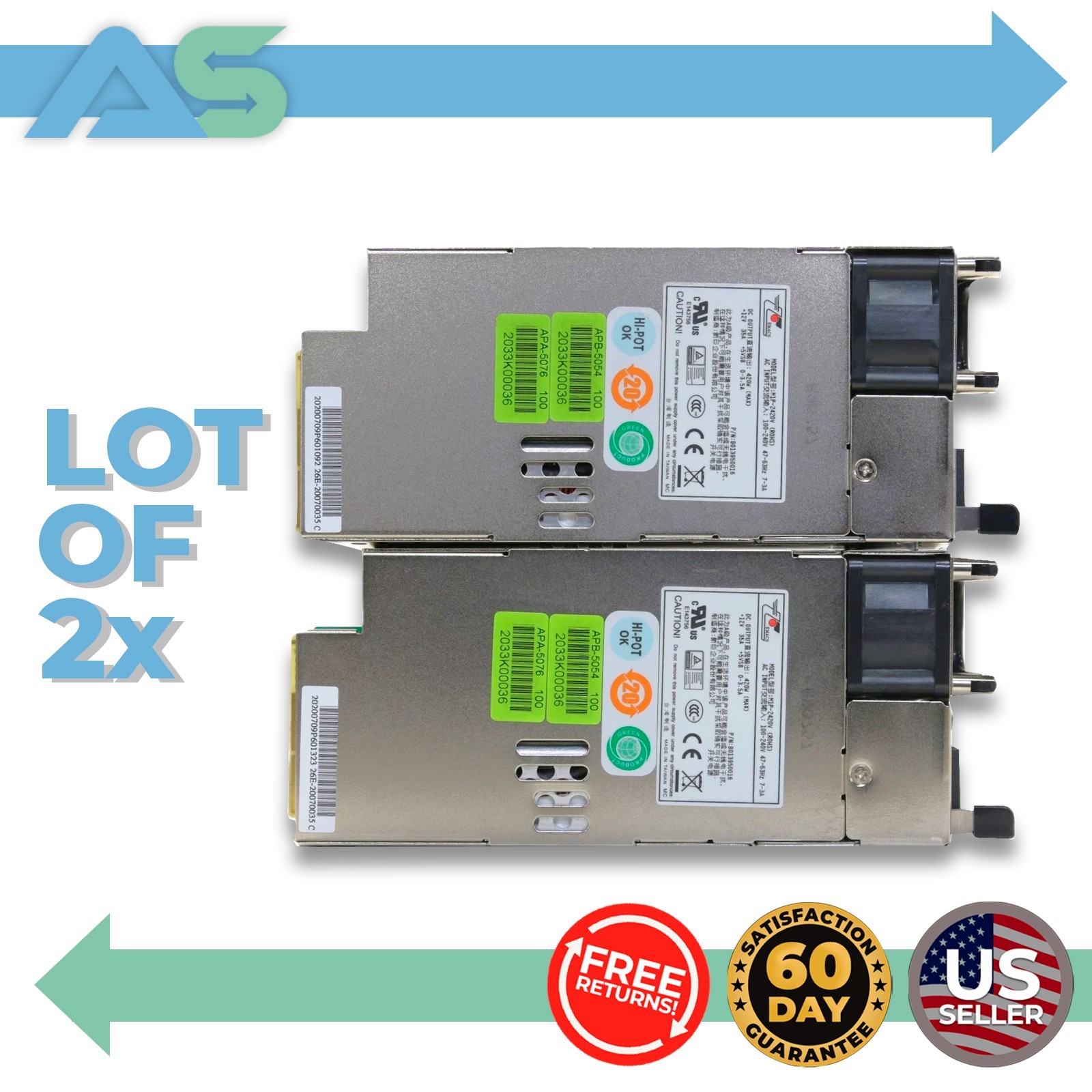 Lot of 2 EMACS M1P-2420V Firewall 420W 1U Redundant Power Supply Modules
