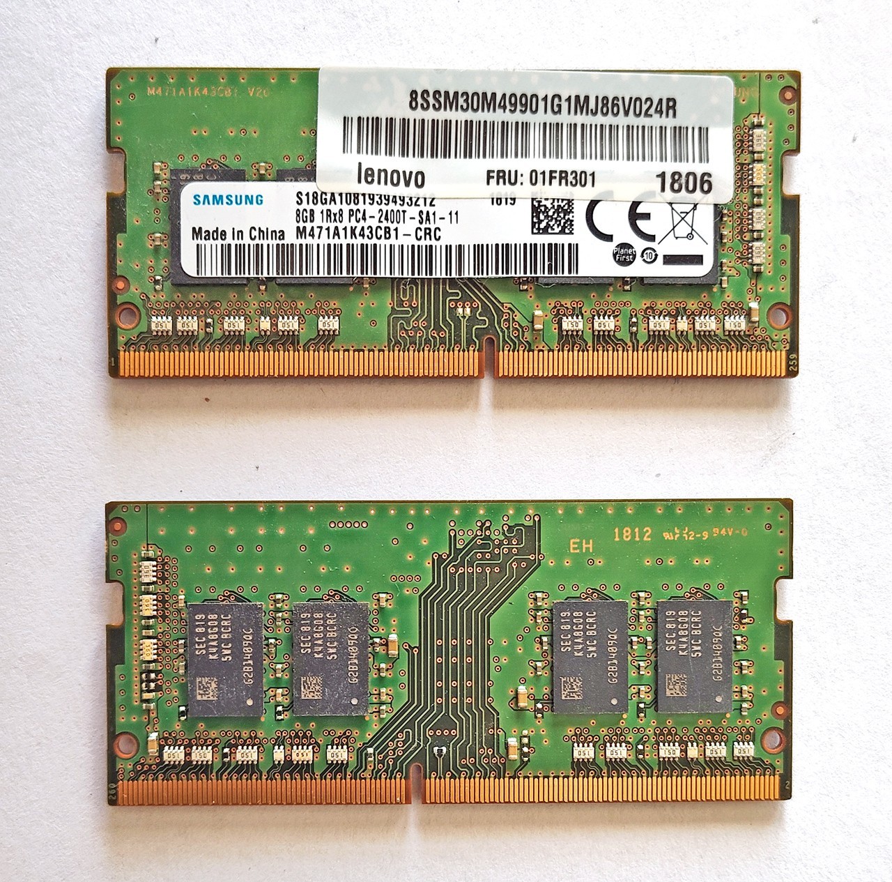 8GB SODIMM, Lenovo ThinkPad/ThinkCentre & others, PC4-19200 DDR4-2400 01FR301