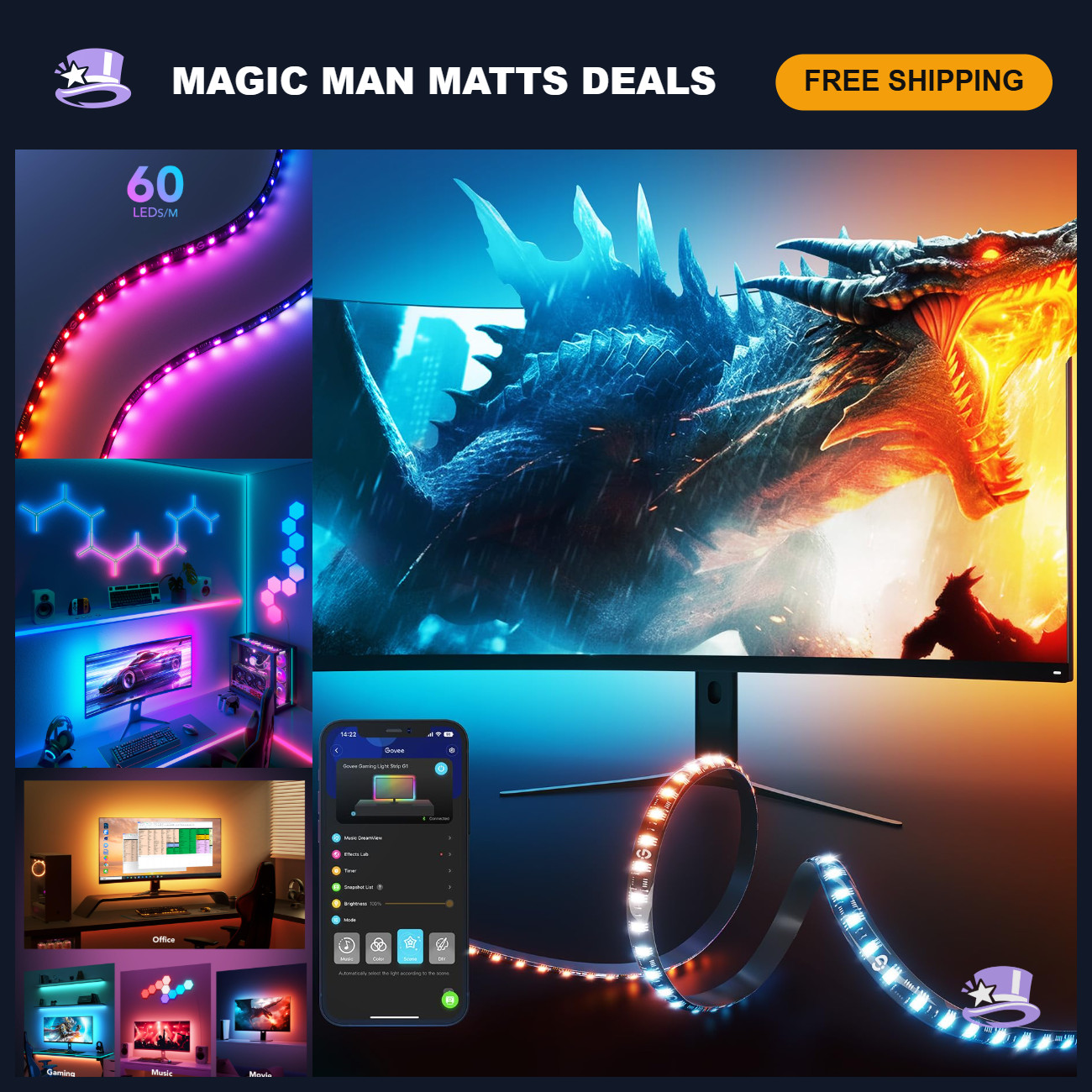 RGBIC LED Gaming Monitor Backlight for 27-34 Inch PC - Enhance Your Setup