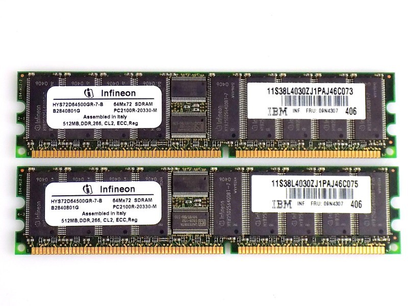 1GB (2x 512MB) Lenovo IBM 09N4307 HYS72D64500GR-7-B DDR 266Mhz PC2100R ECC RDIMM