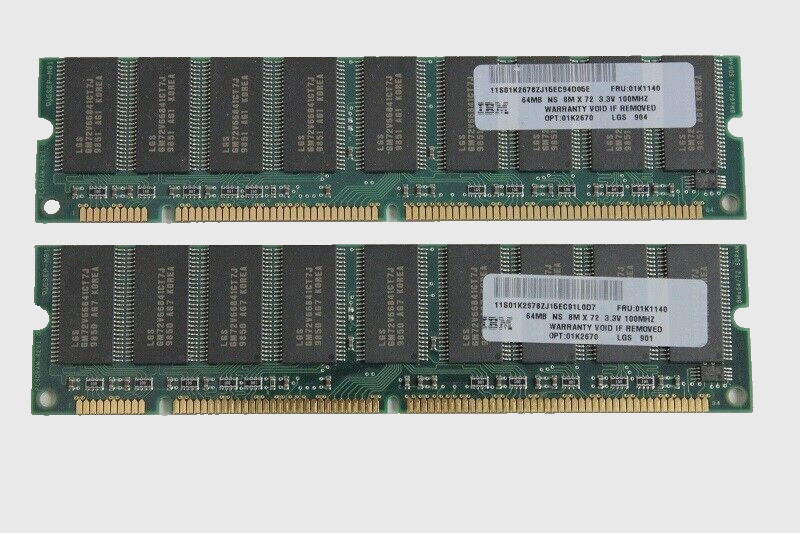 IBM 01K1140 01K2670 64MB 3.3V 100MHZ ECC DIMM MEMORY MODULE 168 Pin (QTY 2)