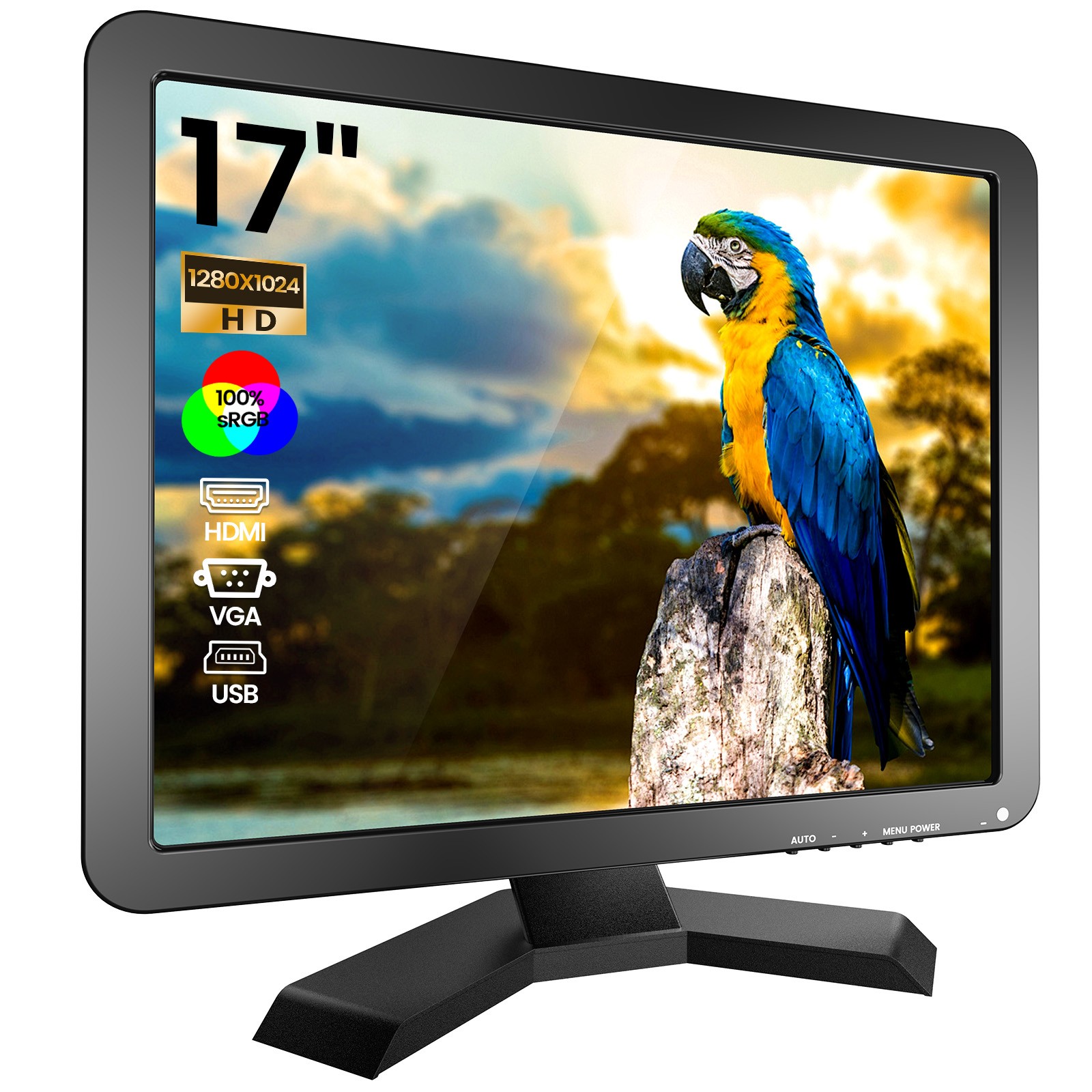17" Security Monitor 1280x1024 Gaming Display CCTV Camera Screen HDMI/VGA/BNC/AV